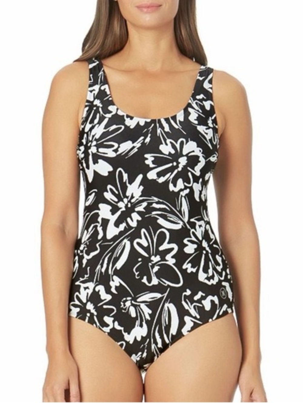 Hurley Black & White Floral One-Piece Swimsuit